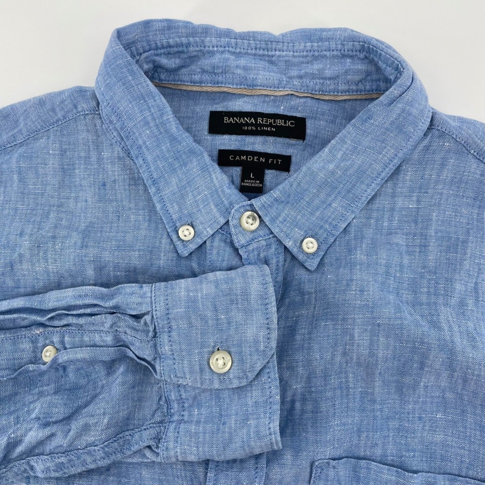 Banana Republic Camden Fit Linen Shirt Men's Large Blue Long Sleeve Button Down
